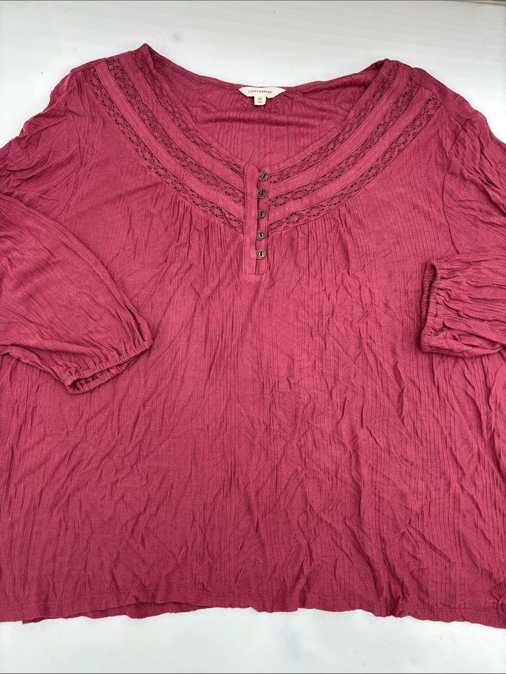 Lucky Brand Smocked Lace Yoke Henley Blouse in Violet Quartz